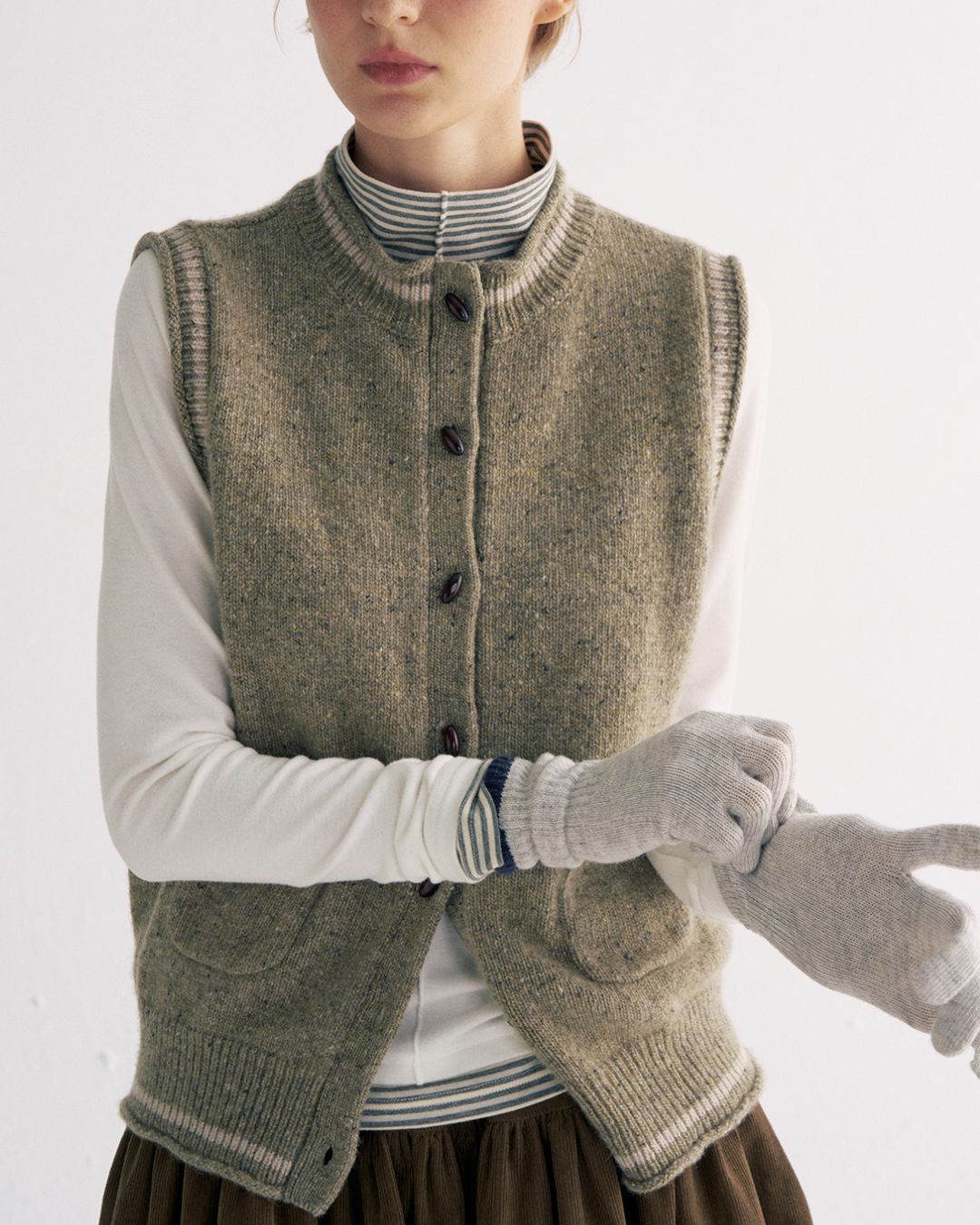 Color Block Faux Layer High Neck Knit　KN083