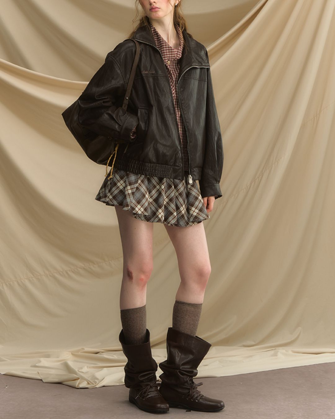 Draped Check Mini Skirt　SK004