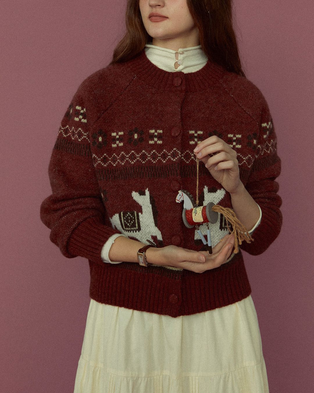 Dancing Pony Fair Isle Knit Cardigan　KN092