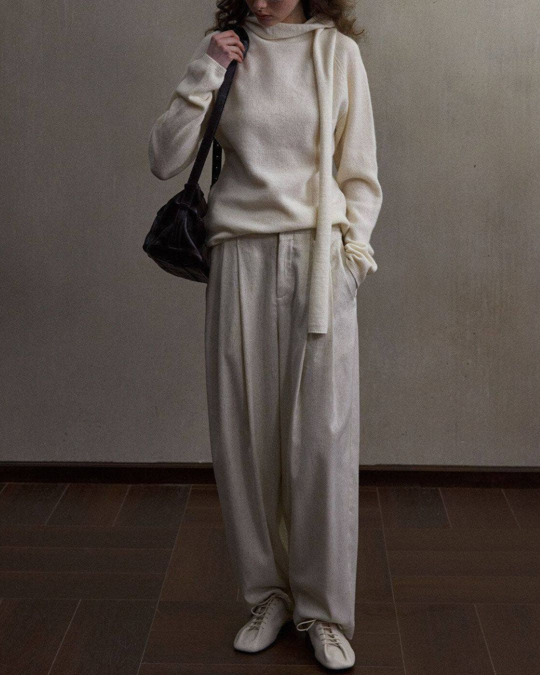 Basic Yak Wool Knit Hooded Scarf　HG001