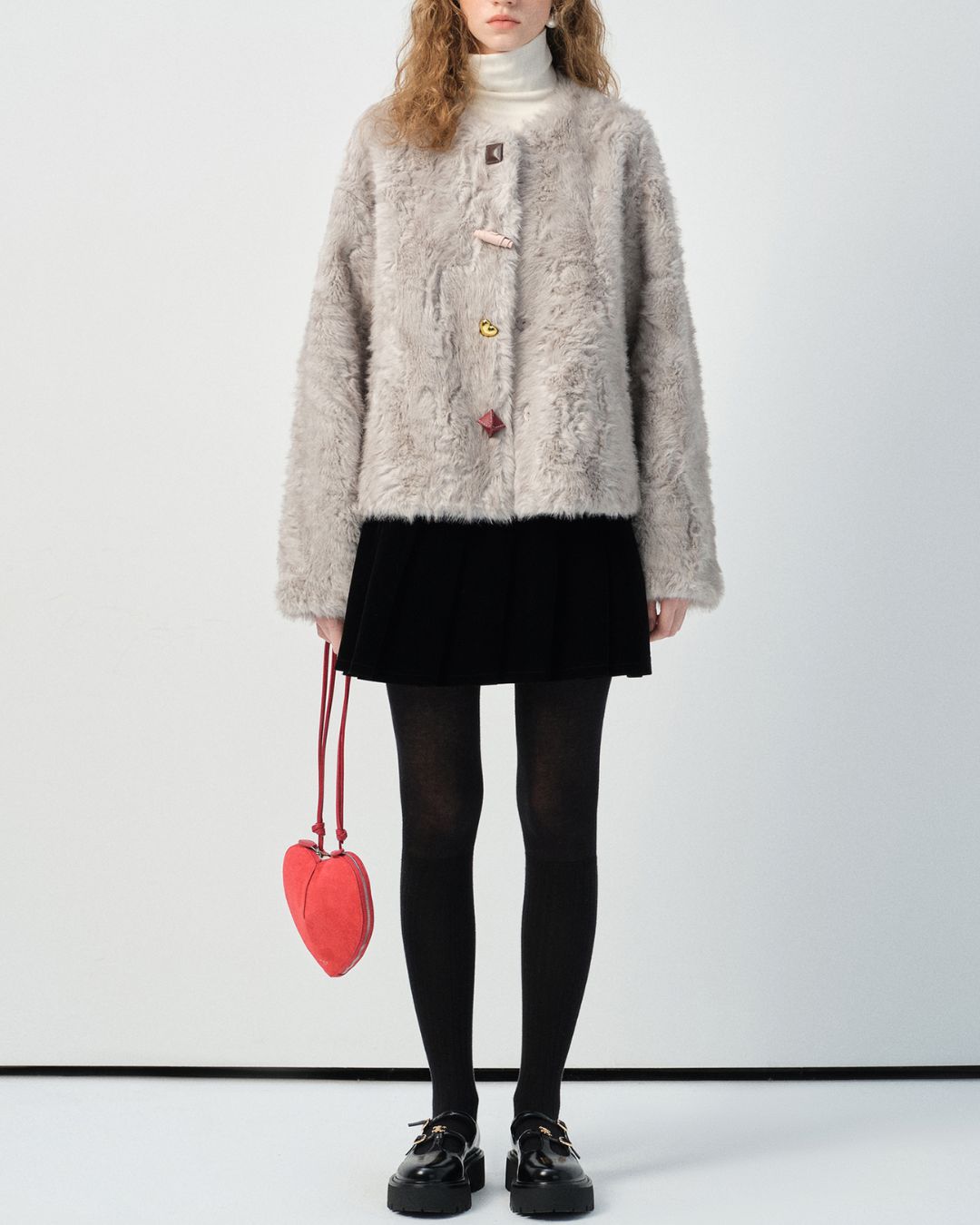 Faux Fur Colorful Button Jacket　JK076