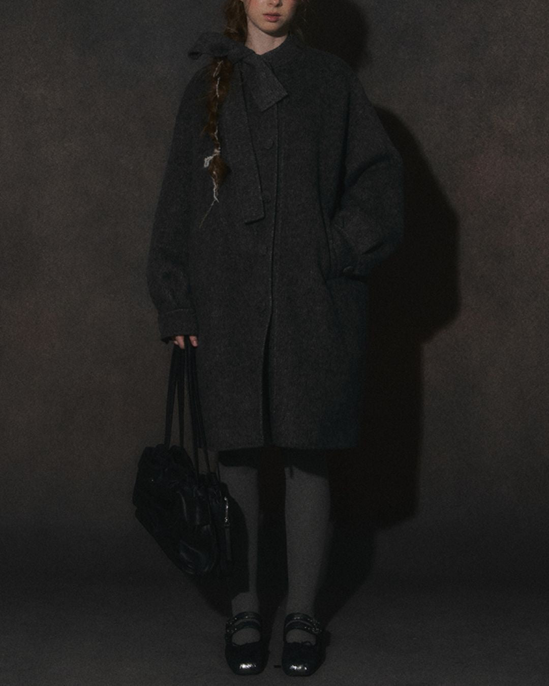 Bow-tied Pleated Cuff Wool Coat　CT026