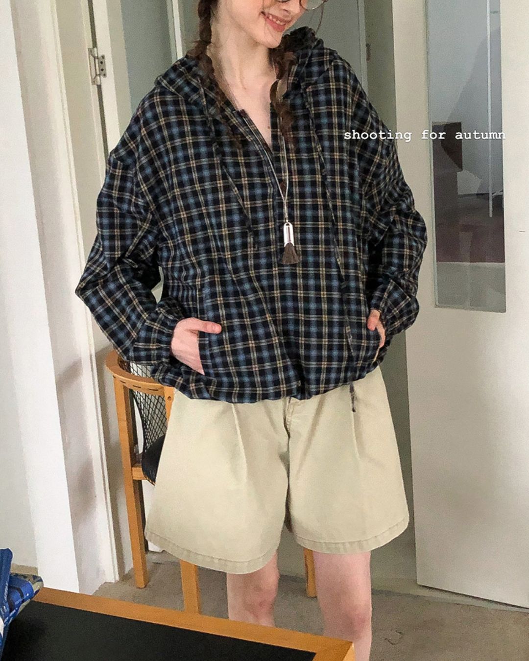 Striped ＆ Checked Hooded Shirt　LS010