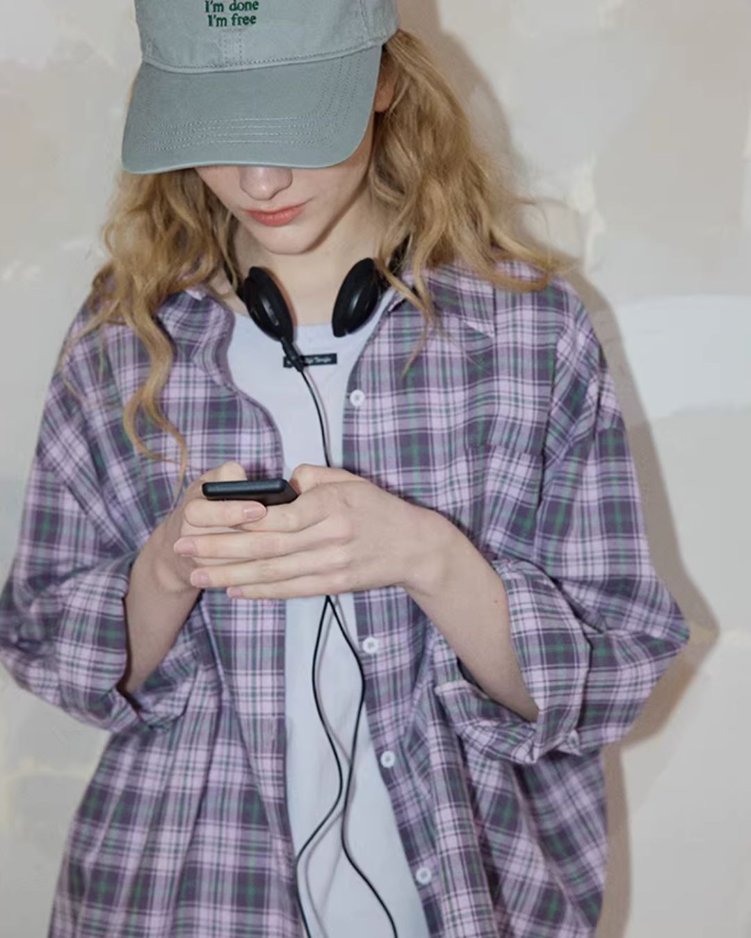 Light Purple Relaxed Check Shirt　LS069