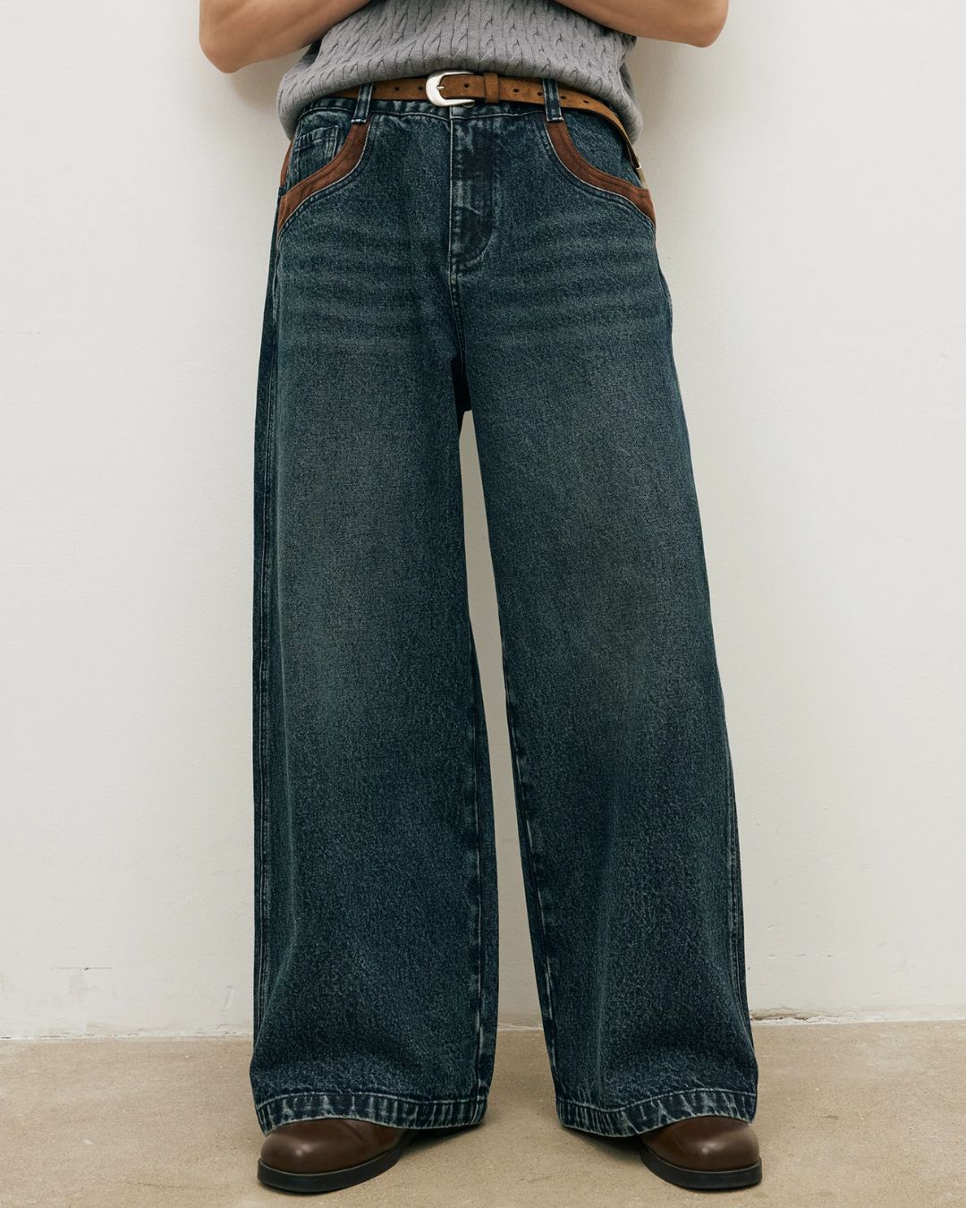Suede Trim Vintage Denim Pants　DP016