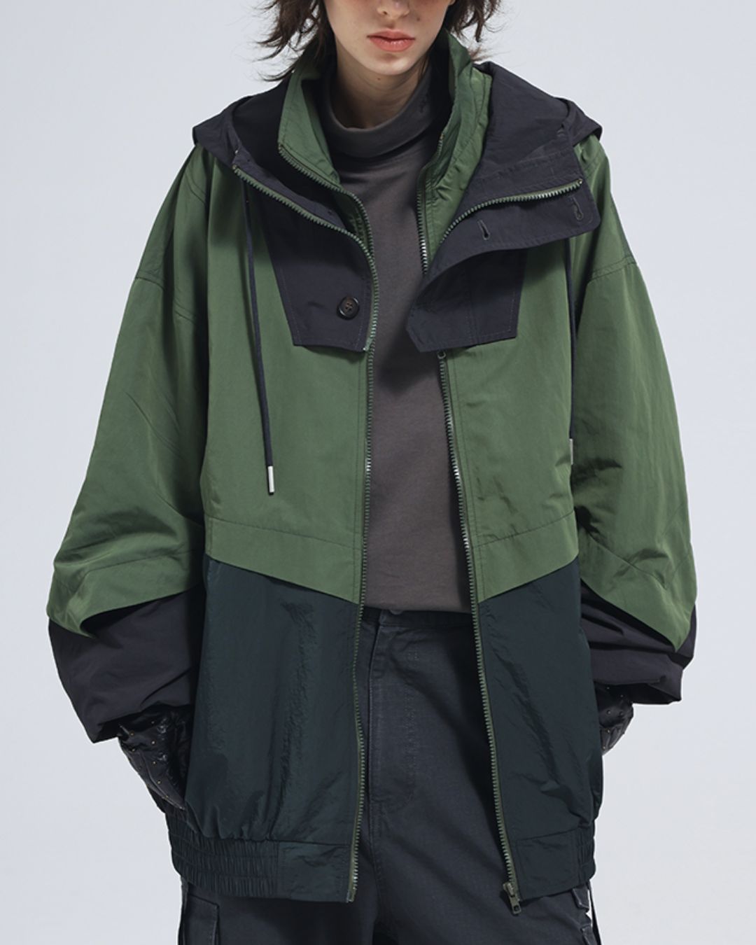 Oversized Colorblock Nylon Jacket　JK072