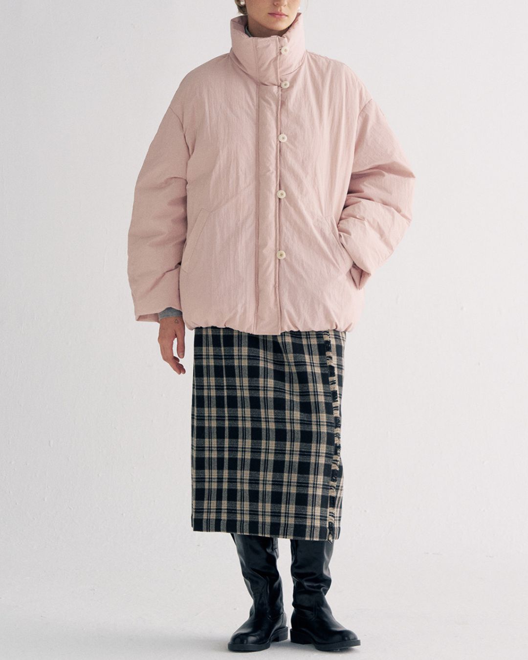 White Duck Down Gathered Jacket　JK079