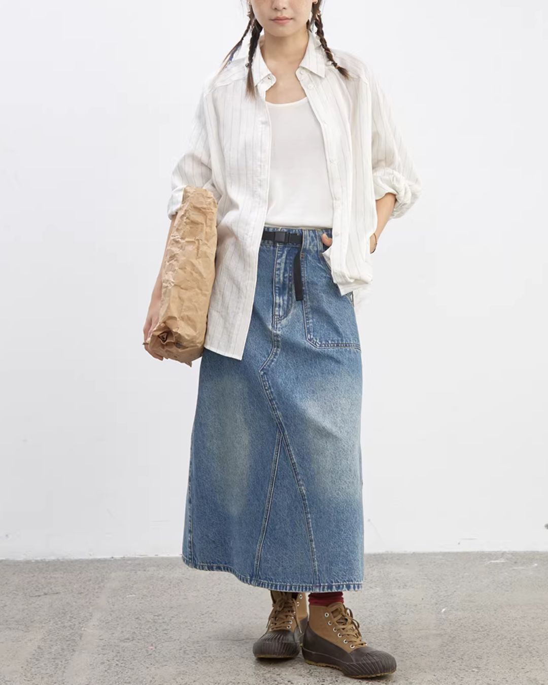 Linen Blend Oversized Striped Shirt　LS064