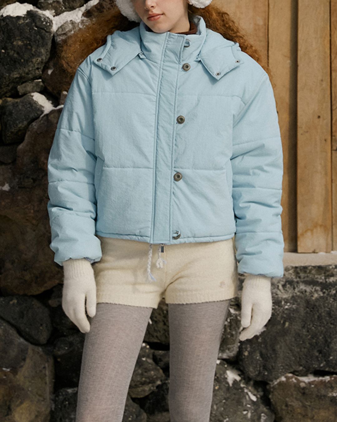 Cropped Padded Hooded Jacket　JK069