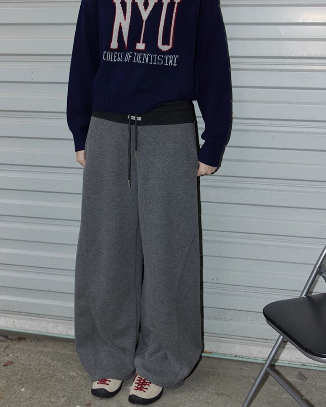 Color Block Curved Straight Pants　PT025