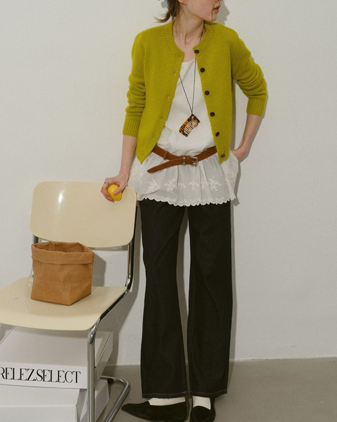 Round Neck Retro Fluffy Knit Cardigan　KN115