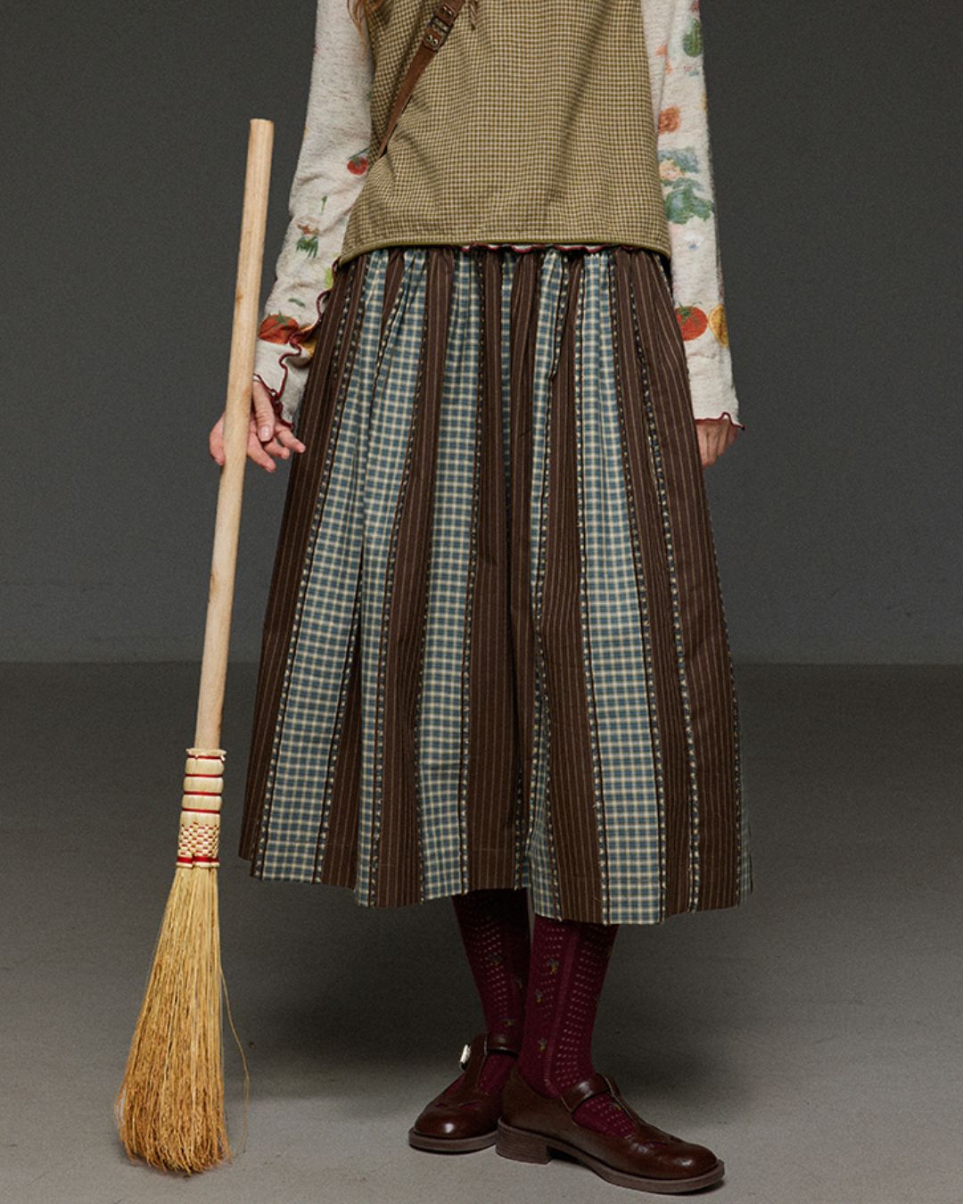 Check And Striped Contrast Color Skirt　SK007