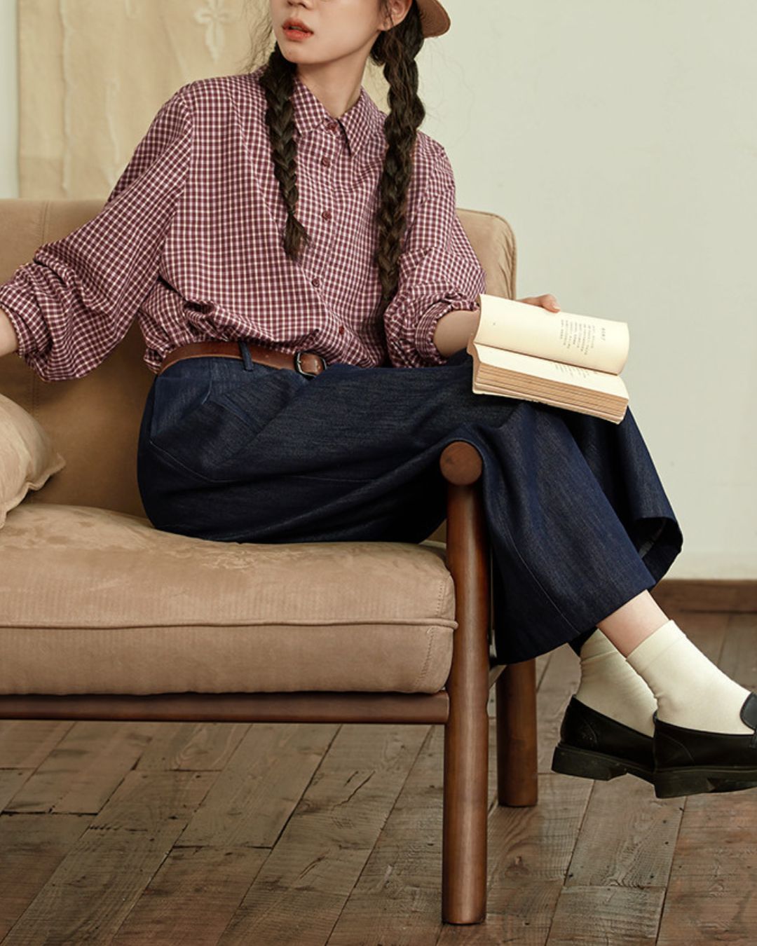 Red Cotton Checked Shirt　LS040