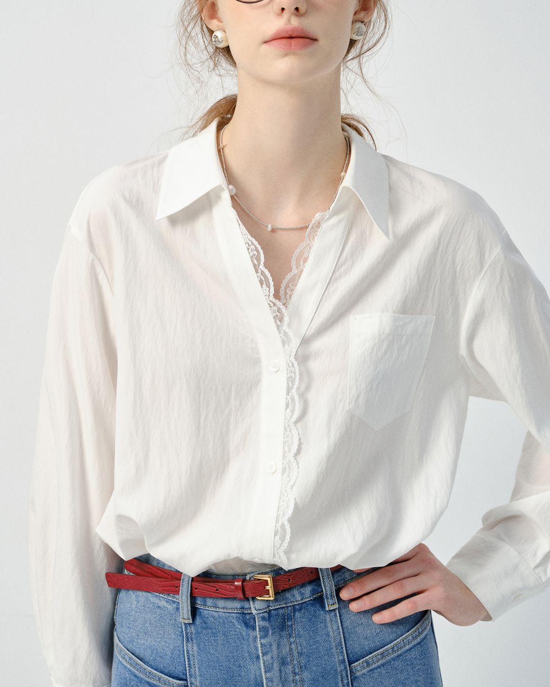 Lace V-neck French Shirt　LS033