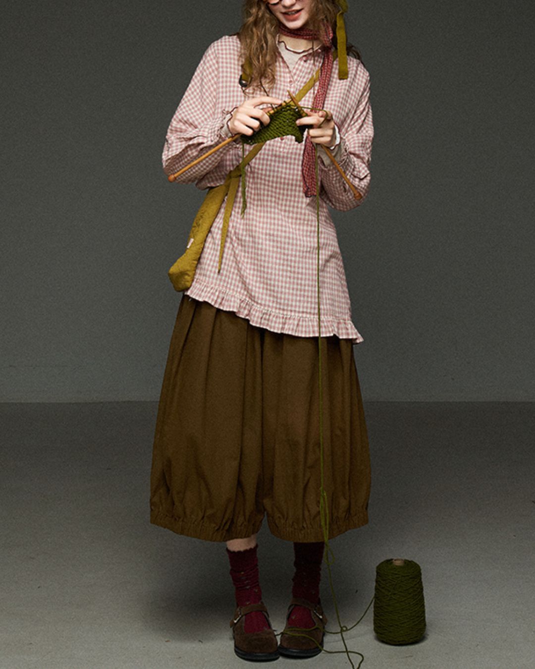 Pink Checked Ruffle Shirt　LS027