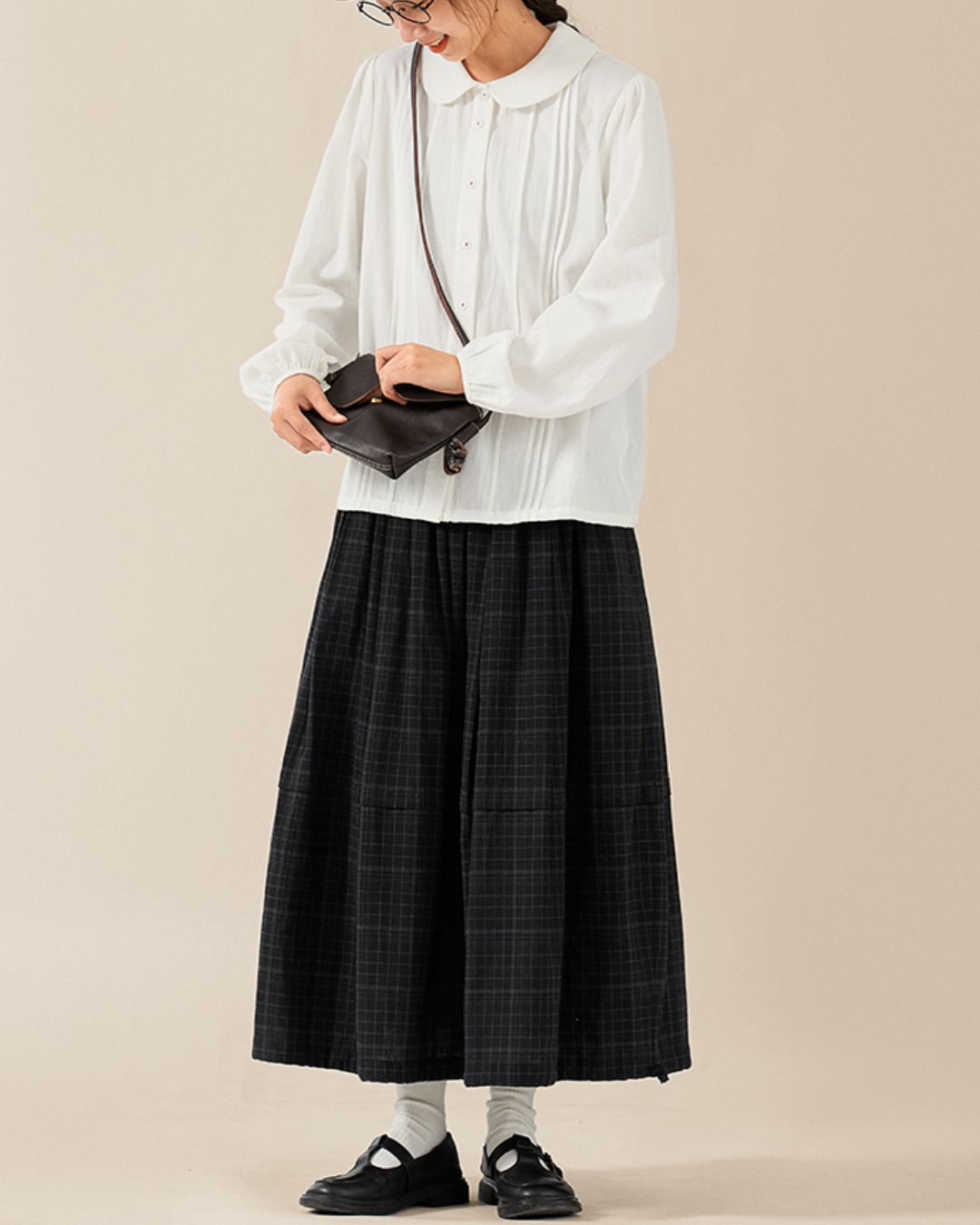 Round-collar Cotton Shirt　LS026