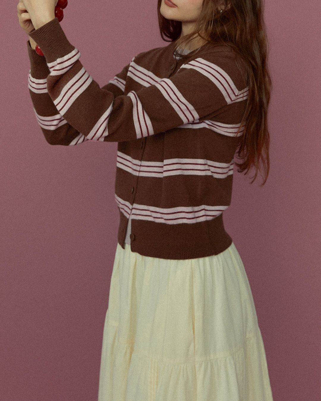 Faux Layered Contrast Border Knit Cardigan　KN096