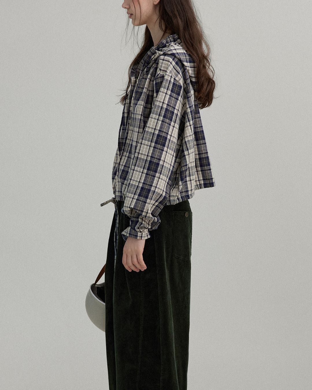 Hooded Drawstring Checked Shirt　LS018