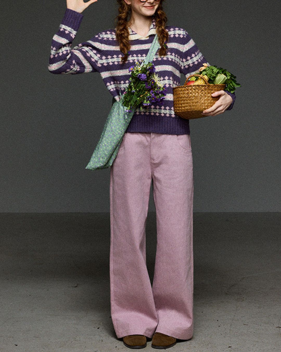 Retro Border Peter Pan Collar Jacquard Sweater　KN106