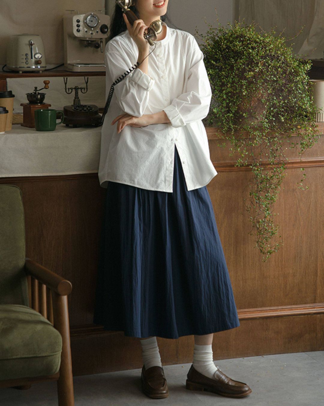 Band Collar Loose Shirt　LS057