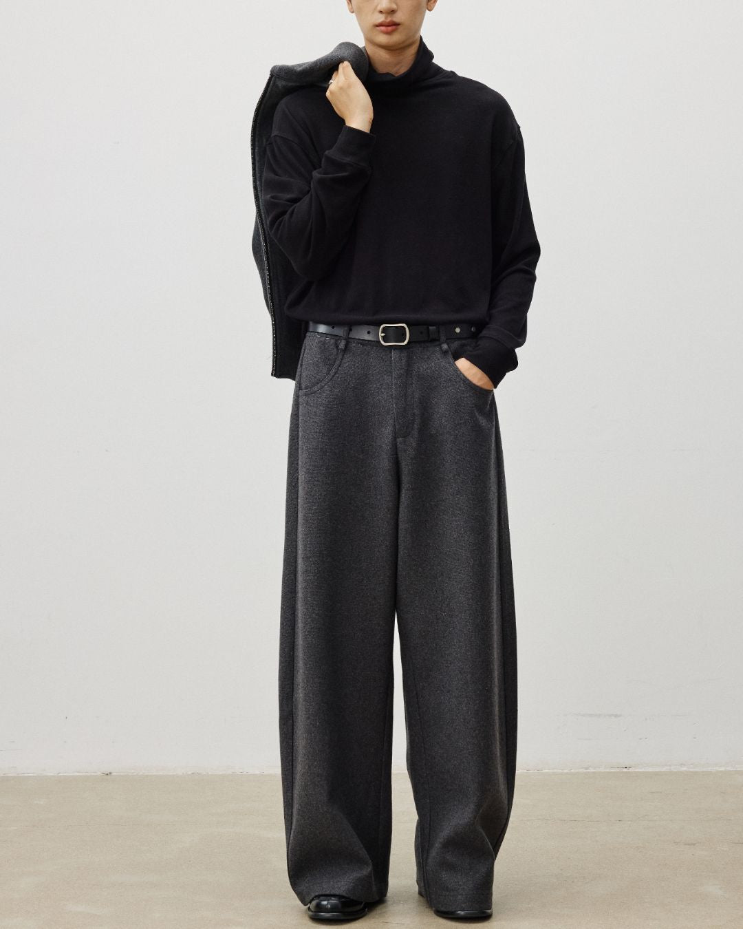 String-decorated Wool Wide Pants　PT022