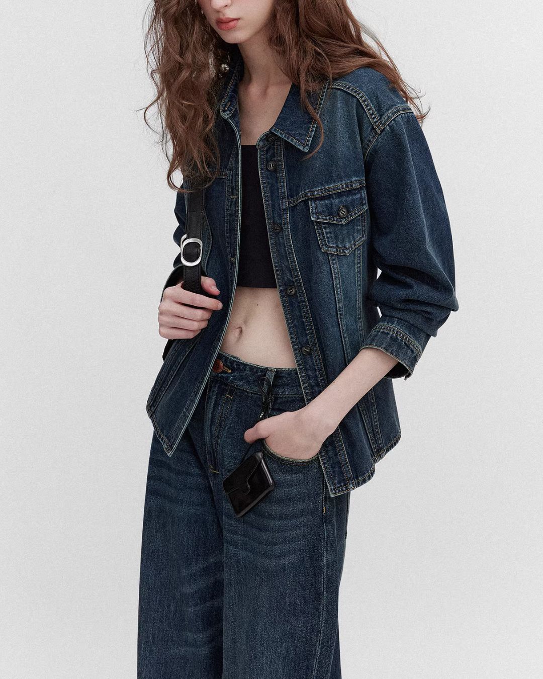 Washed Denim Shirt Jacket & Wide Denim Pants　JK091