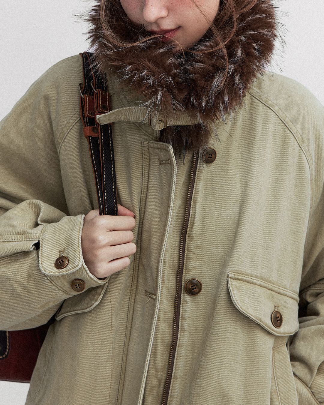 Fur Collar Padded Denim Jacket　JK058