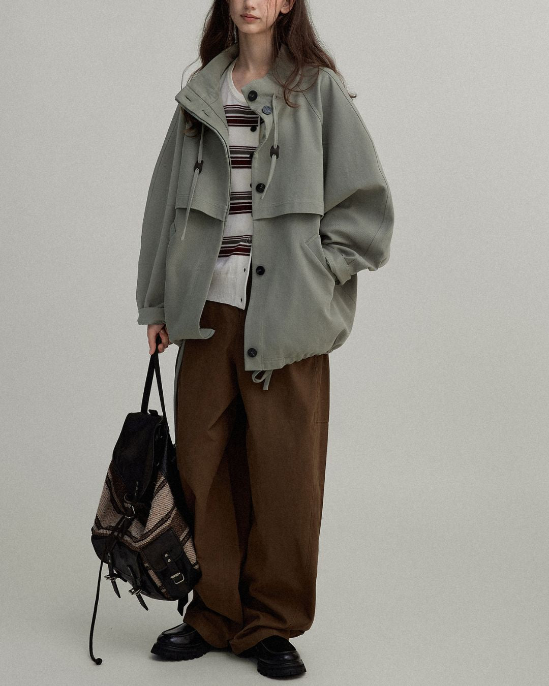 Stand Collar Drawstring Jacket　JK018