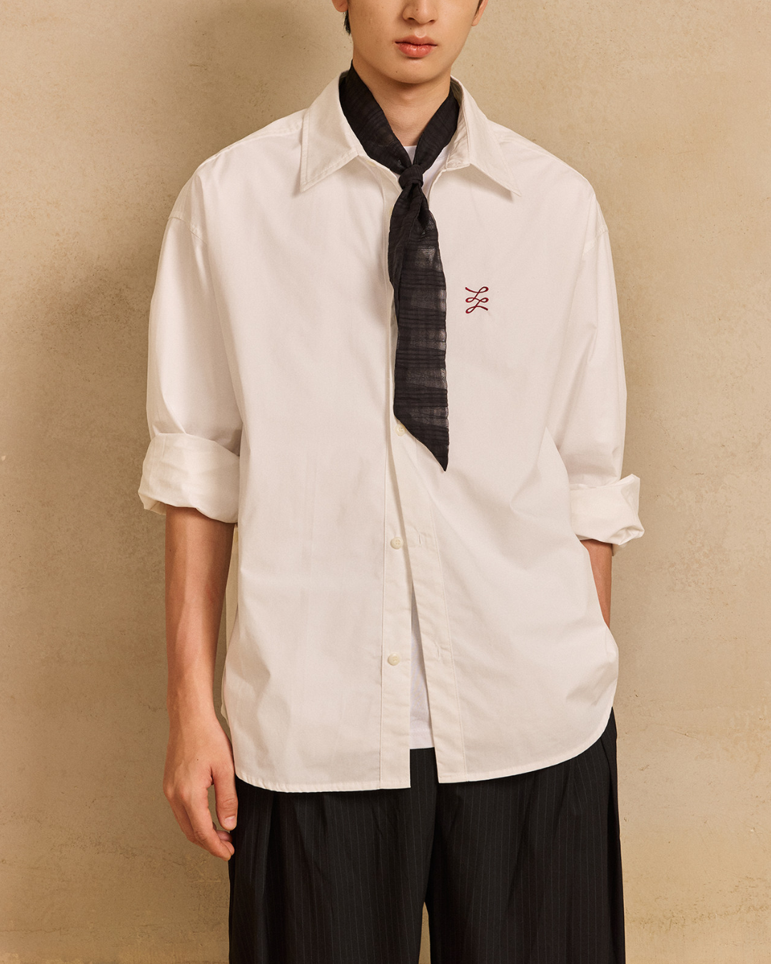 Chest Embroidered Casual Collar Shirt　LS047