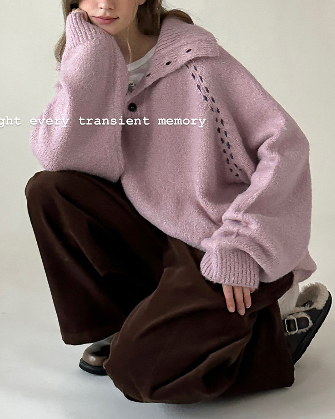 Contrast Stitch Half Open Collar Knit　KN085