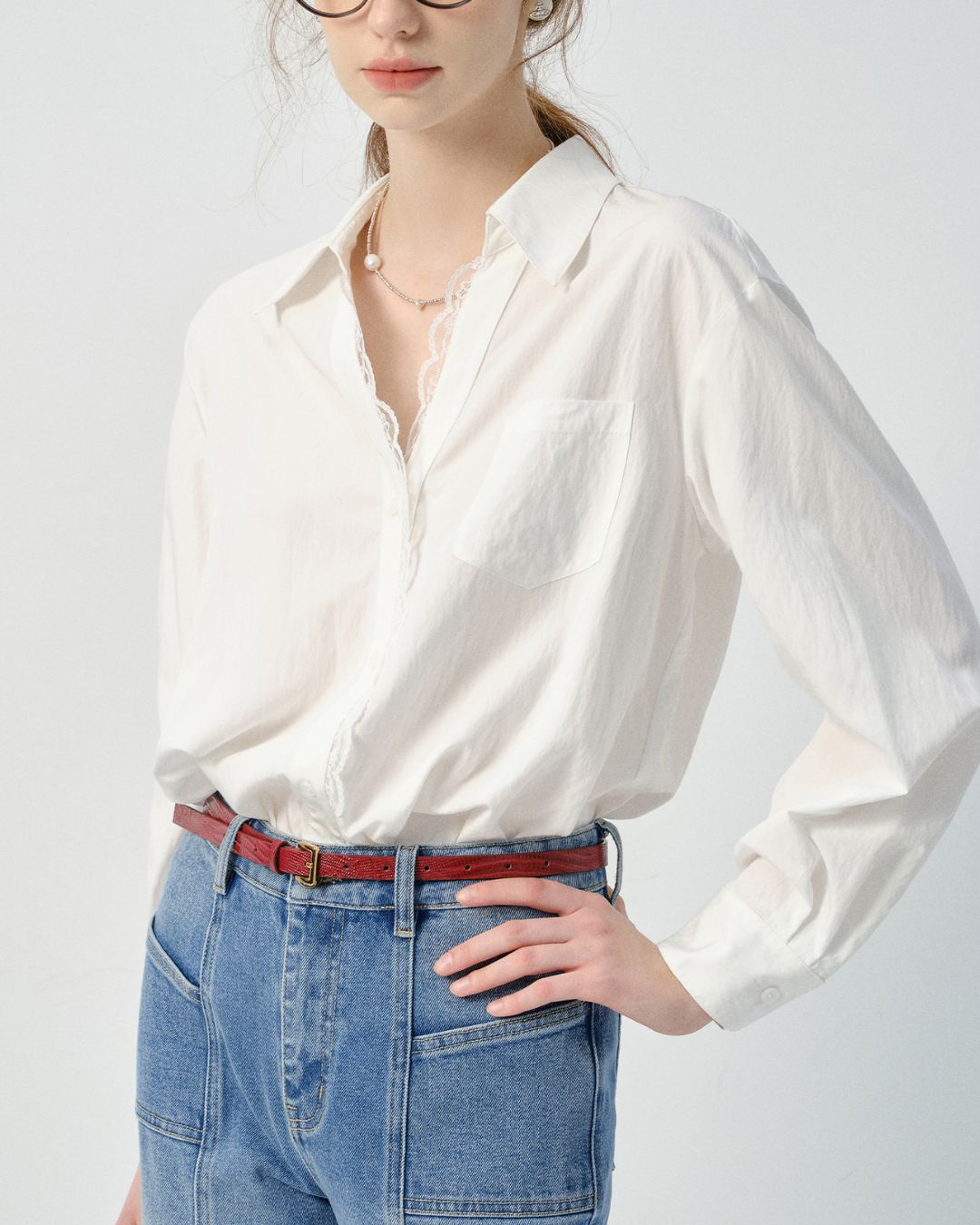 Lace V-neck French Shirt　LS033