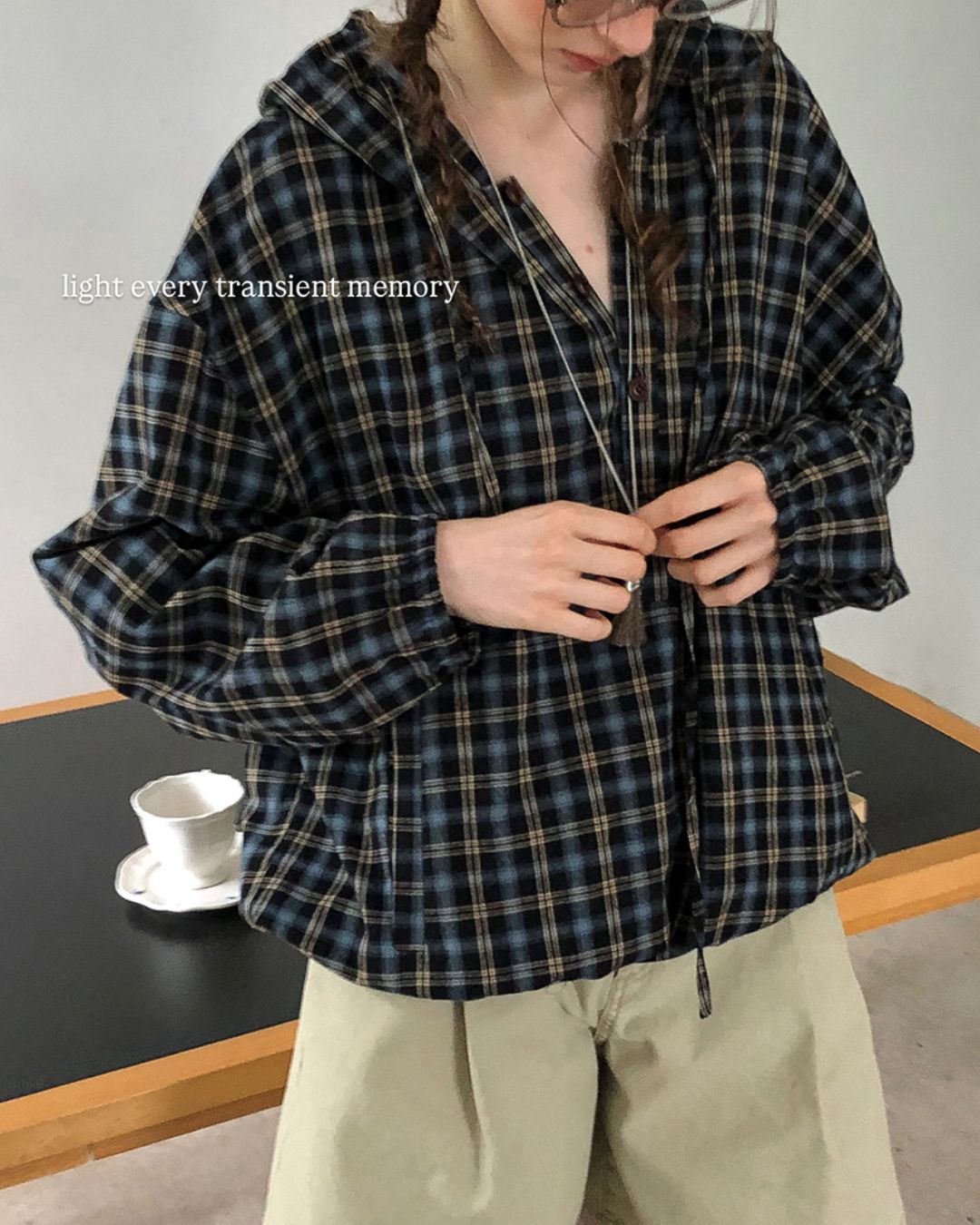 Striped ＆ Checked Hooded Shirt　LS010