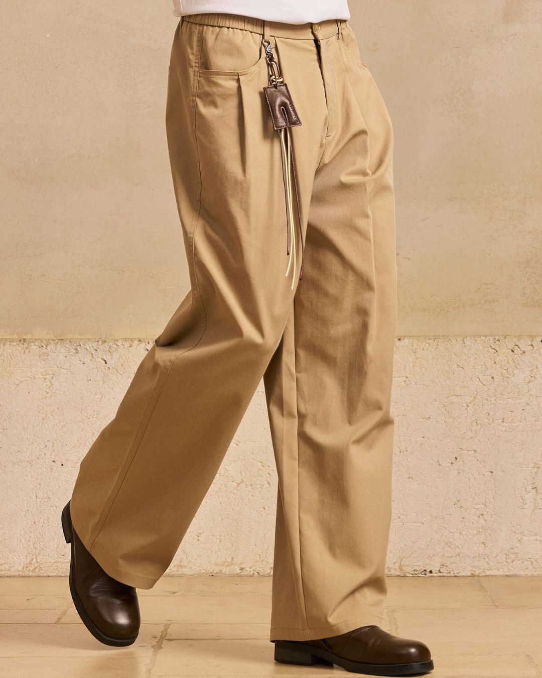 Rope ＆ Leather Tag Tuck Wide Pants　PT033