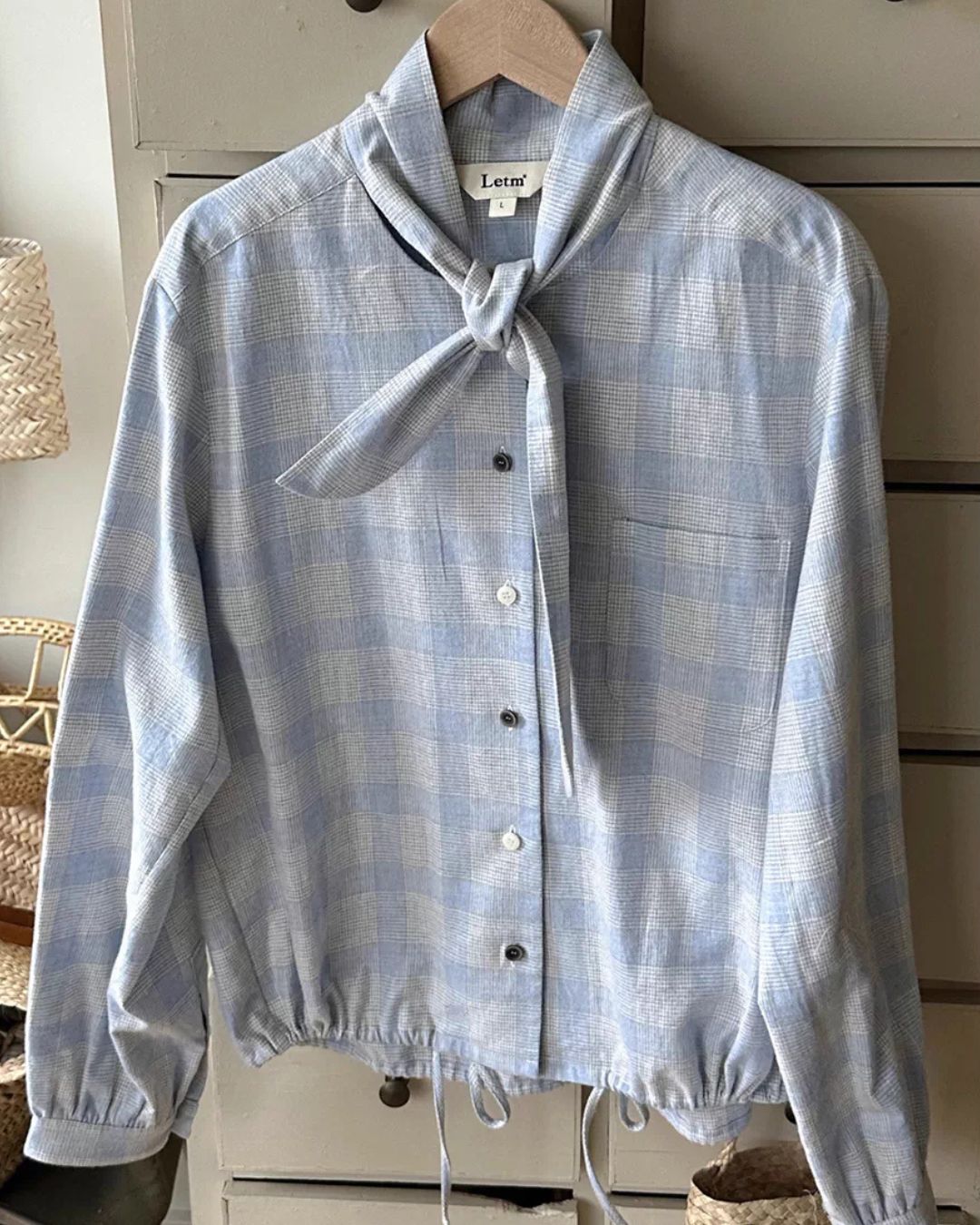 Bow Tie Ribbon Check Shirt　LS068