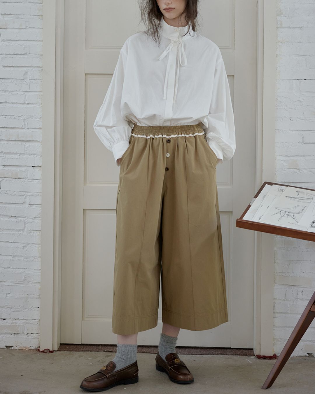 Draped Wide Cropped Pants　PT012