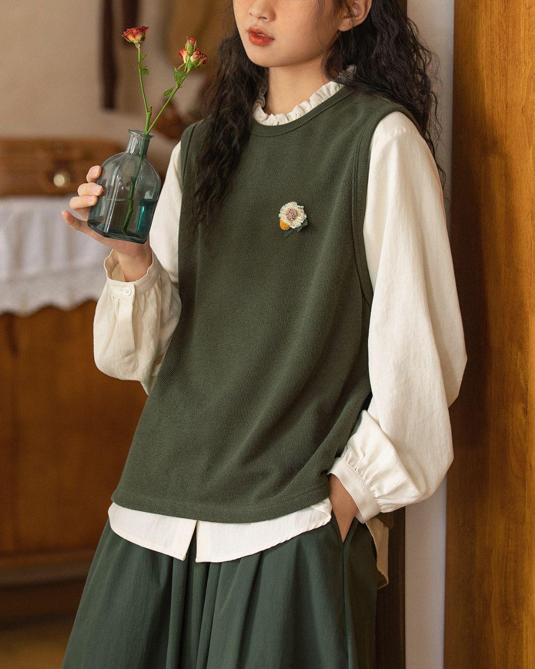 Crew Neck Cotton Knit Vest　VT024