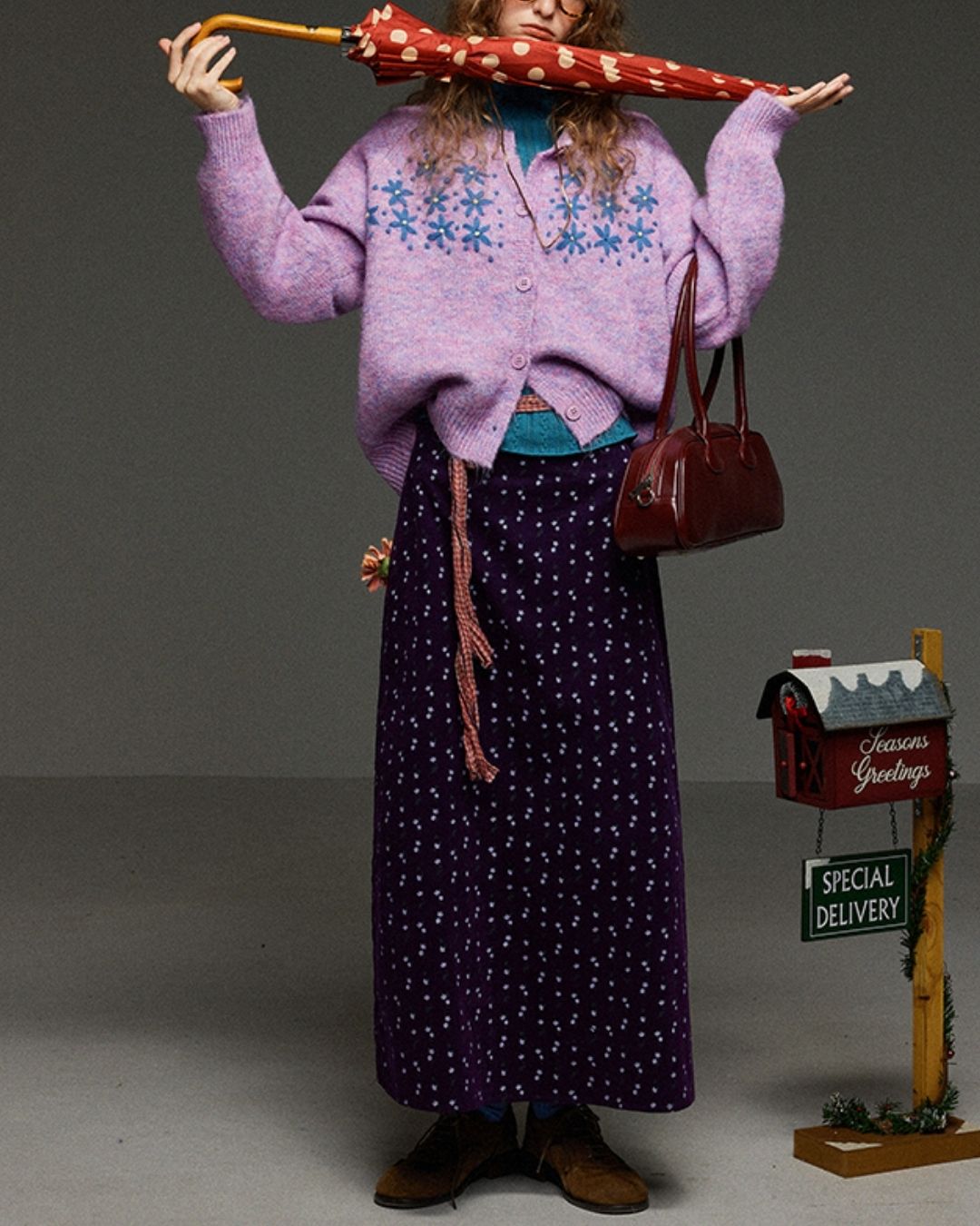 Retro Flower Corduroy Long Skirt　SK013