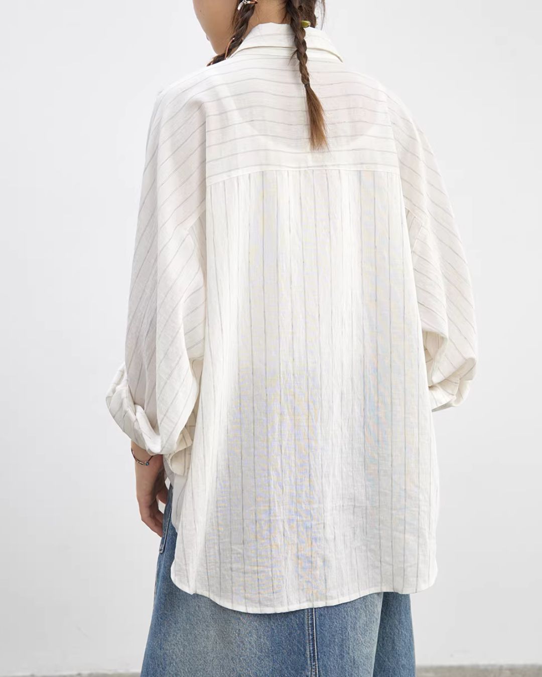 Linen Blend Oversized Striped Shirt　LS064