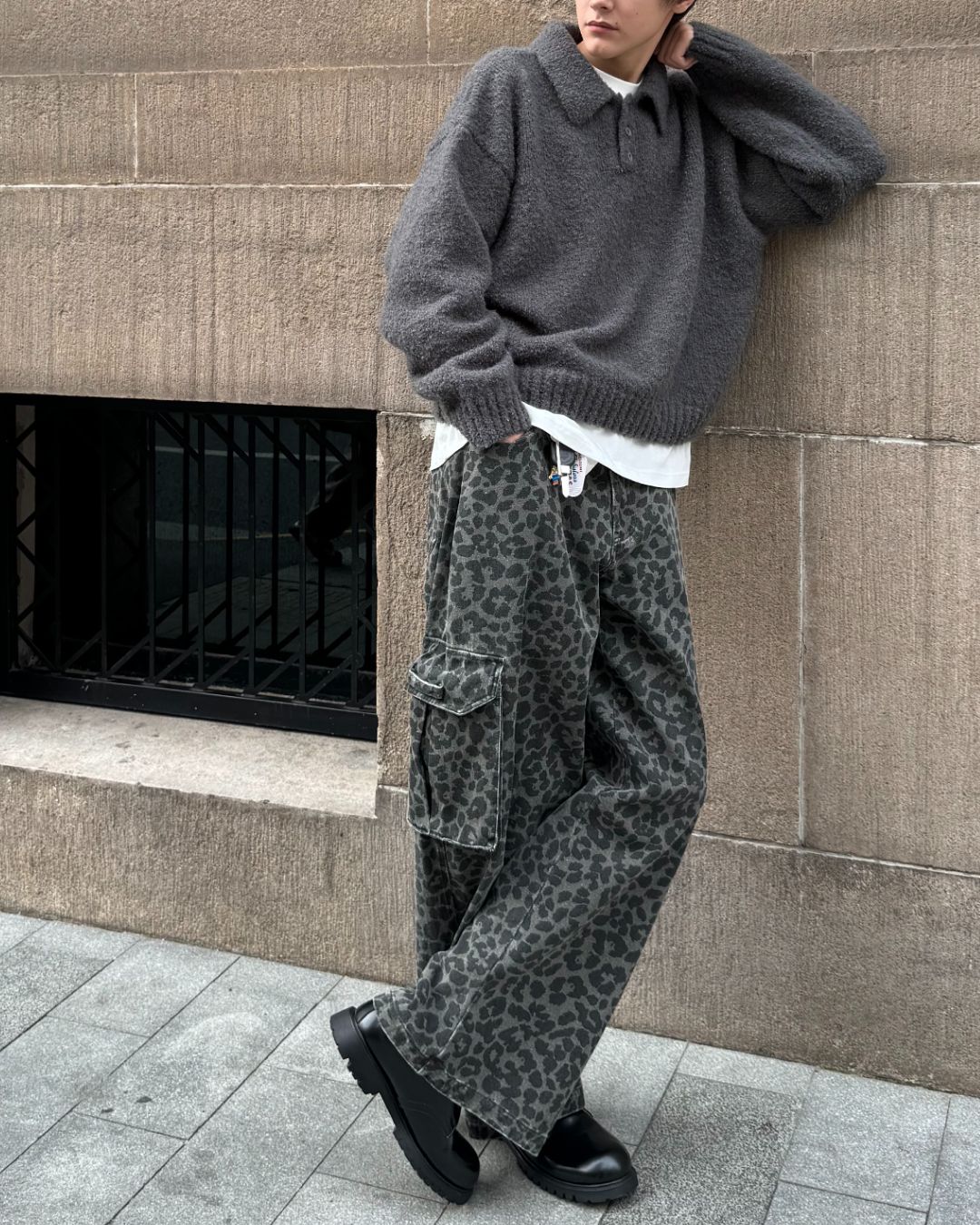 Leopard Print Cargo Denim Pants　PT008