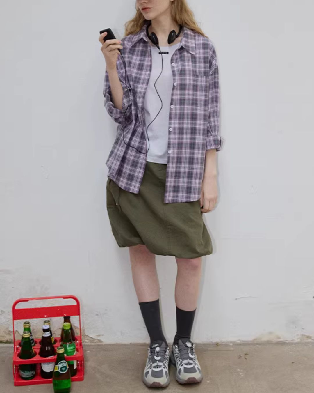 Light Purple Relaxed Check Shirt　LS069
