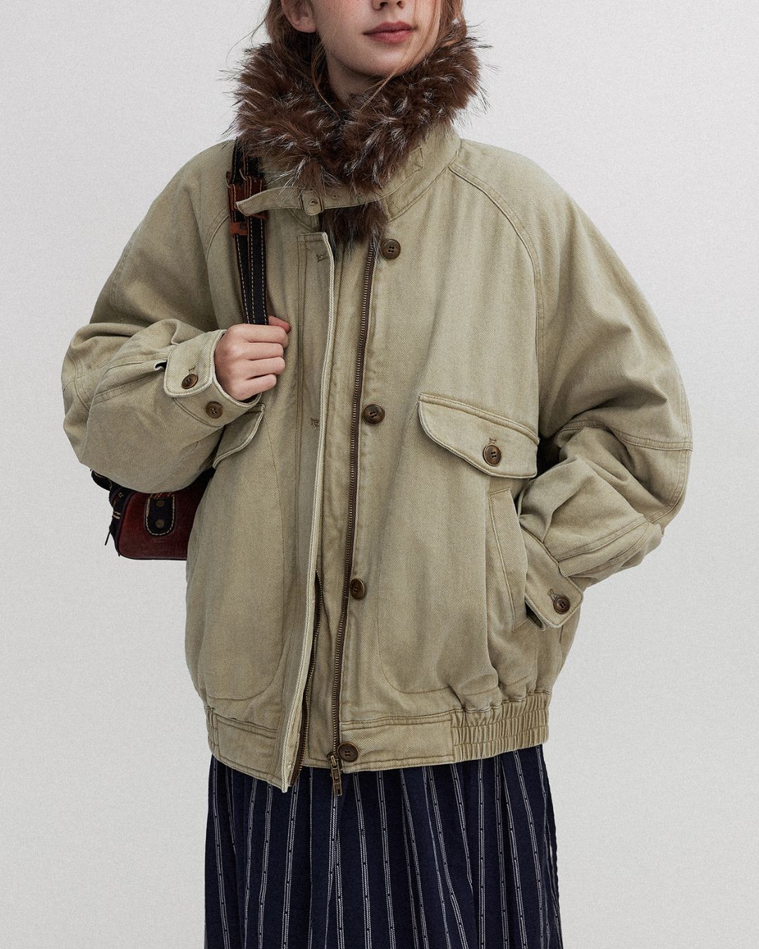 Fur Collar Padded Denim Jacket　JK058
