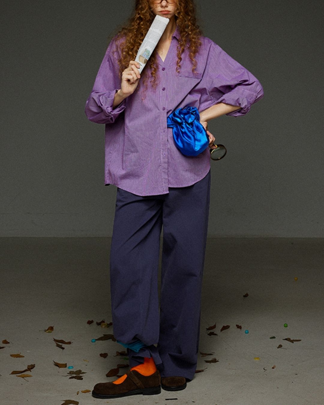 Collared V-neck Loose Shirt　LS029