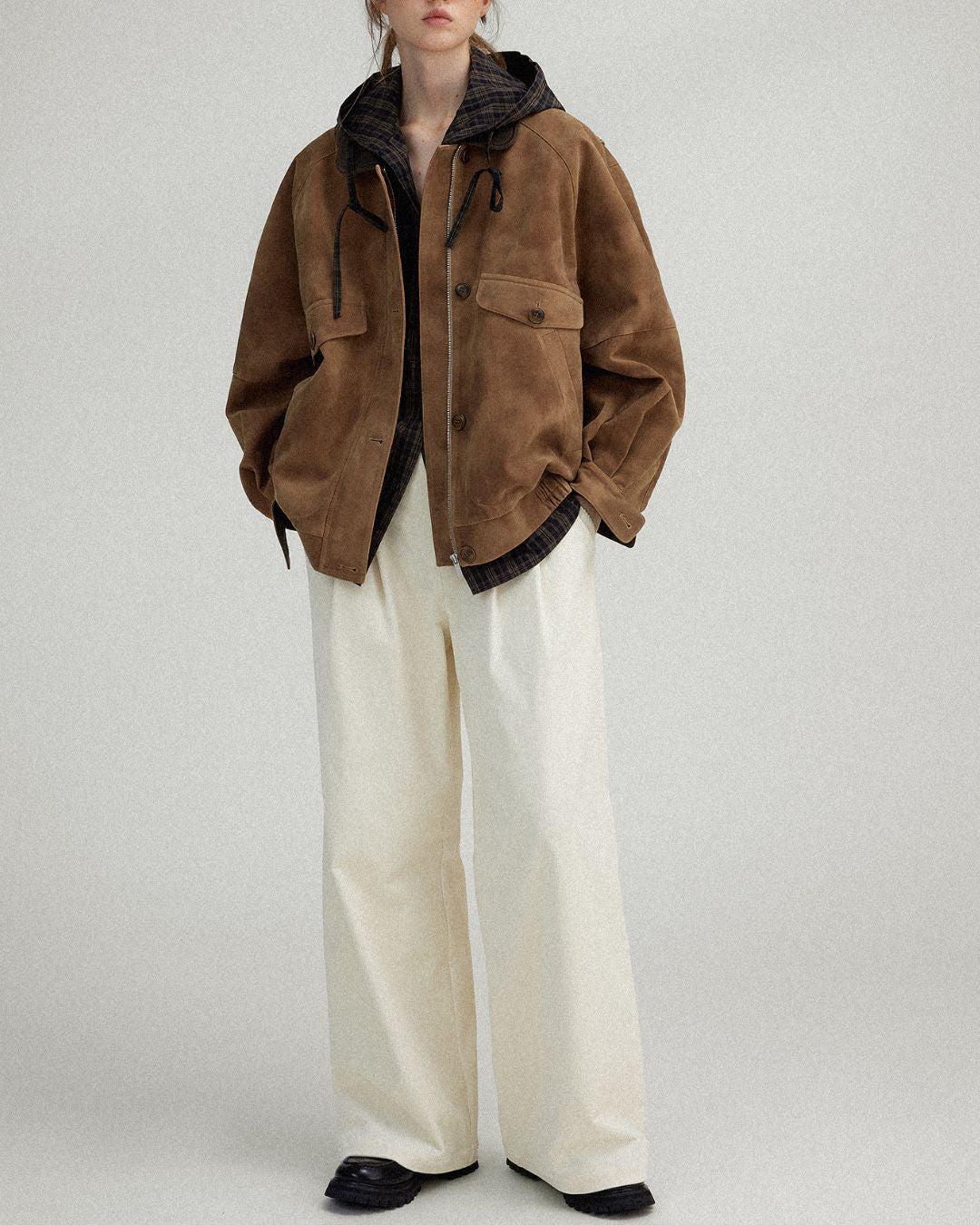 Leather Collar Suede Jacket　JK028