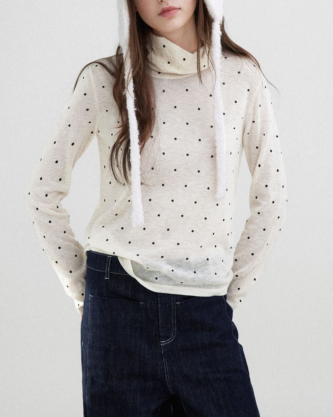 Airy High-neck Polka Dot Knit　KN037