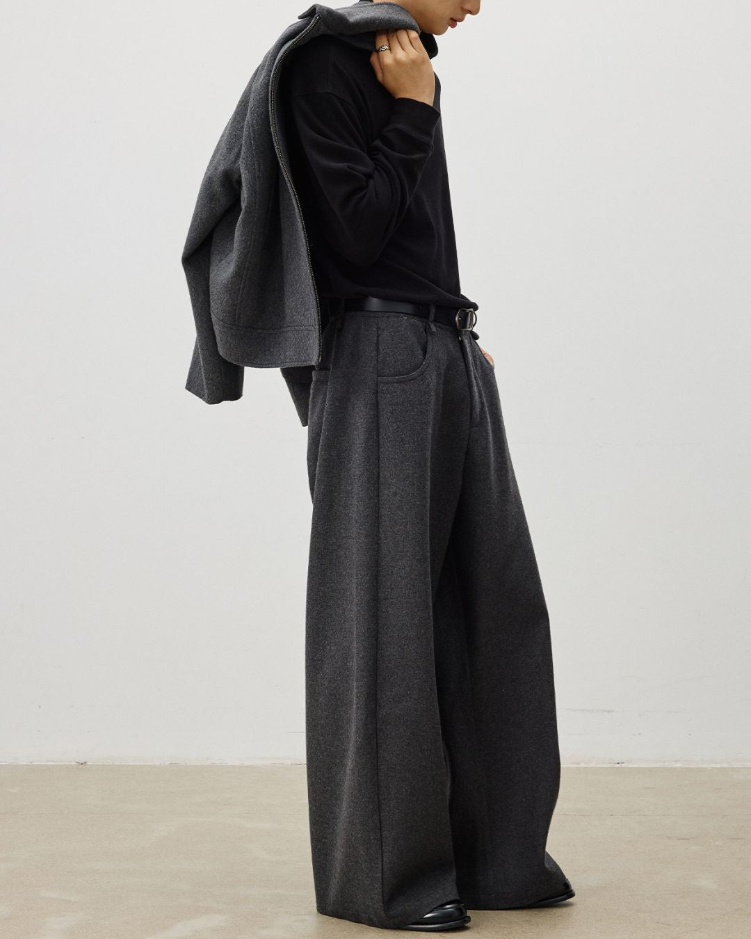 String-decorated Wool Wide Pants　PT022