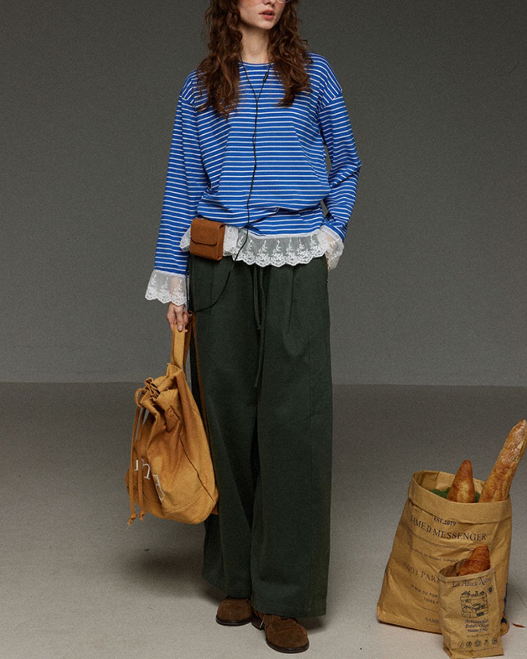 Drawstring Tuck Wide Denim Pants　DP011