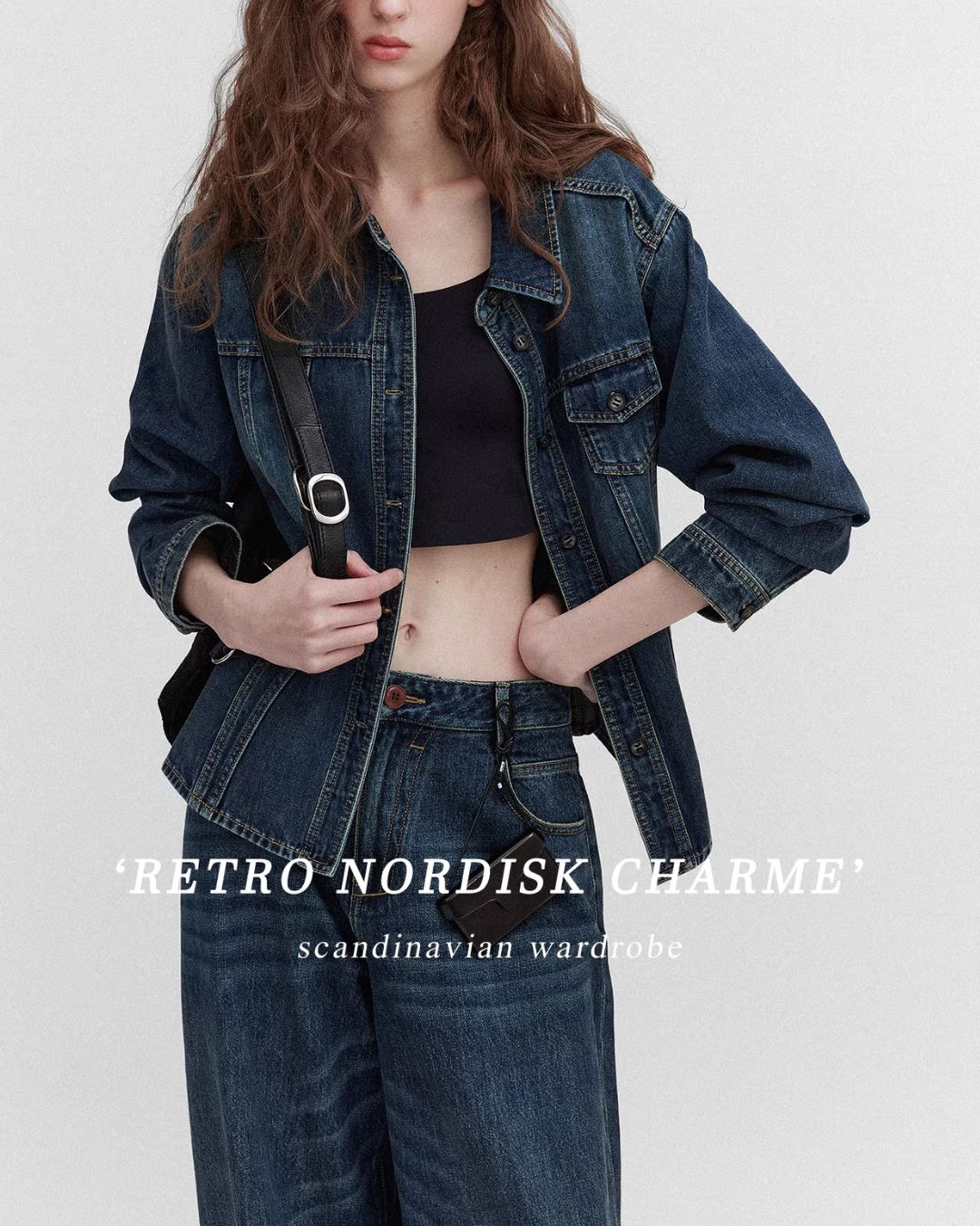 Washed Denim Shirt Jacket & Wide Denim Pants　JK091