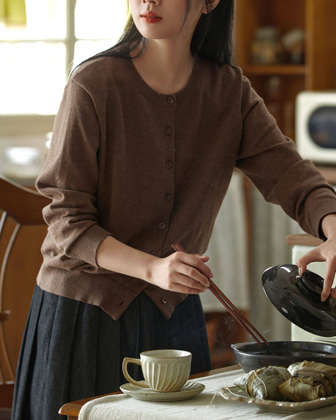 Round Neck Basic Knit Cardigan　KN113