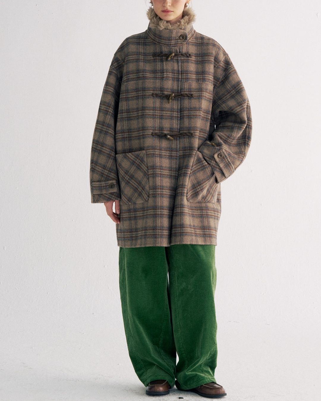 Stand Collar Duffle Check Coat　CT031