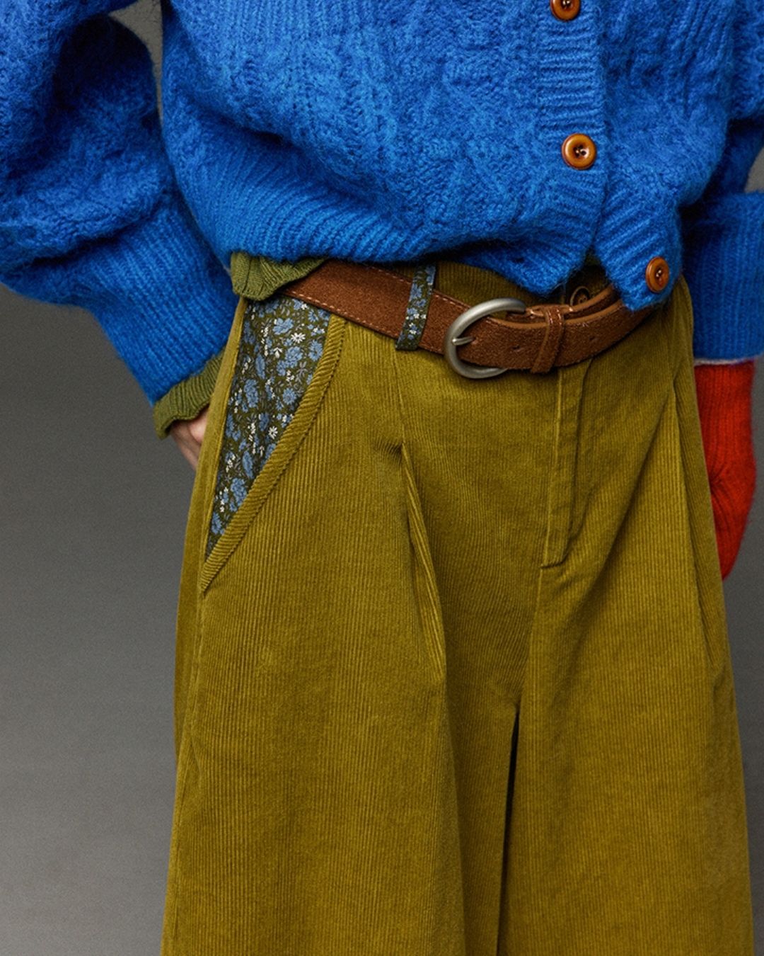 Corduroy Floral  Wide Pants　PT028